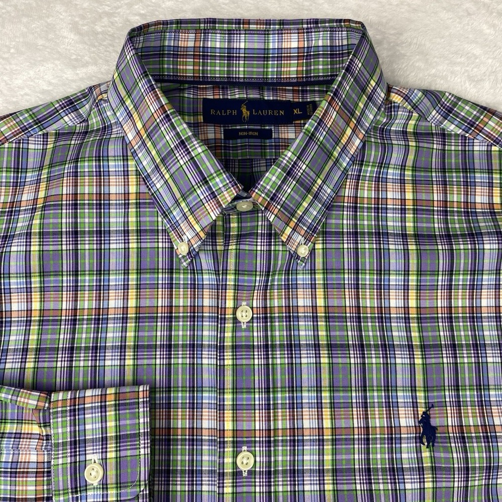 Ralph Lauren Shirt Mens XL Multicolor Plaid No Iron Long Sleeves - Picture 2 of 9